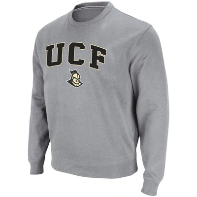 Shop Colosseum Heathered Gray Ucf Knights Arch & Logo Tackle Twill Pullover Sweatshirt In Heather Gray