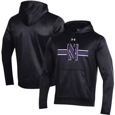 Shop Under Armour Black Northwestern Wildcats Logo Stripe Fleece Pullover Hoodie