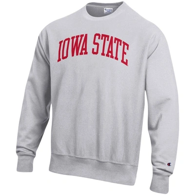 Shop Champion Heathered Gray Iowa State Cyclones Arch Reverse Weave Pullover Sweatshirt In Heather Gray