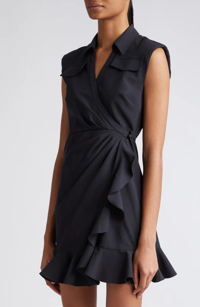 Shop Cinq À Sept Zenni Ruffle Sleeveless Wrap Dress In Black