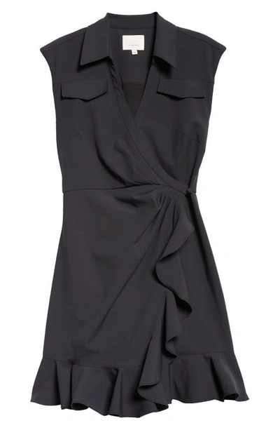 Shop Cinq À Sept Zenni Ruffle Sleeveless Wrap Dress In Black