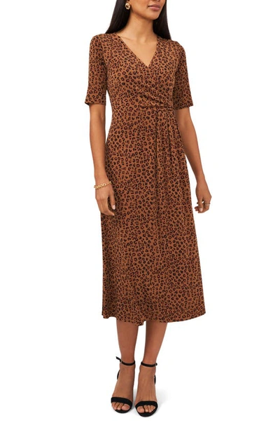 Chaus Print Faux Wrap Midi Dress In Spicewood