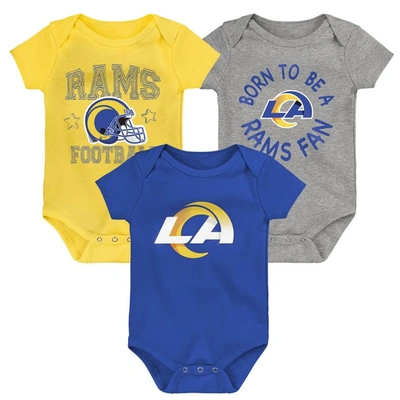 Shop Outerstuff Infant Royal/gold/gray Los Angeles Rams Born To Be 3-pack Bodysuit Set