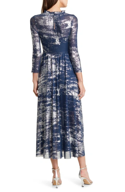 Shop Ted Baker Iggiey Metallic Print Long Sleeve Dress In Navy