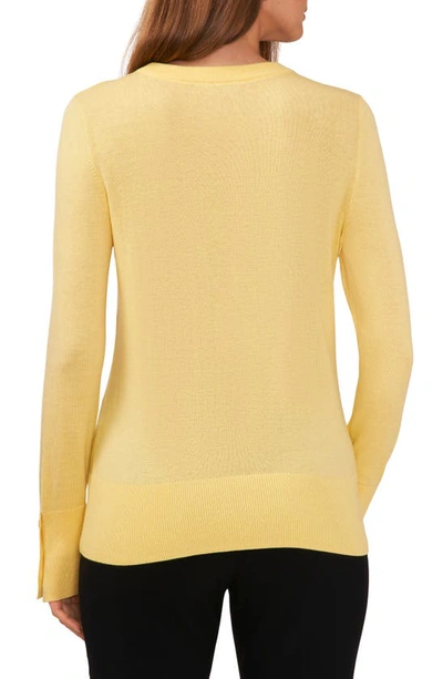 Shop Halogen Button Cuff Crewneck Sweater In Sunshine