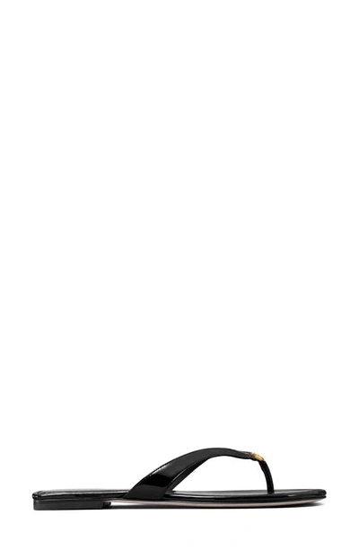 Tory Burch 'classic' Black Flip Flop Sandals With Logo Plaque And Thong Strap In Black