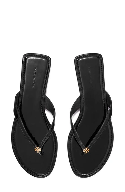 Tory Burch 'classic' Black Flip Flop Sandals With Logo Plaque And Thong Strap In Black