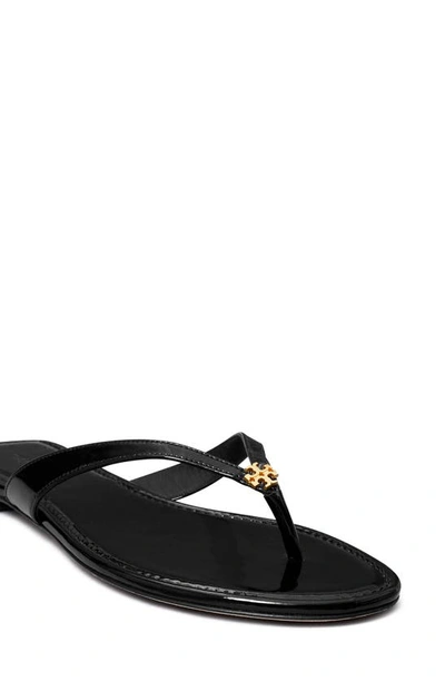 Tory Burch 'classic' Black Flip Flop Sandals With Logo Plaque And Thong Strap In Black