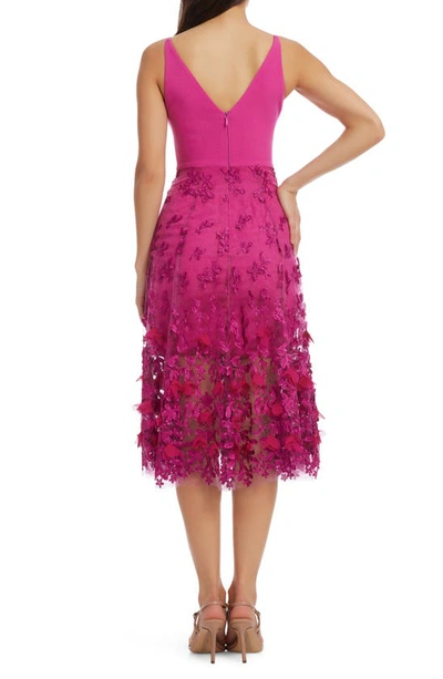 Shop Dress The Population Darleen V-neck Embroidered Mesh Cocktail Dress In Bright Fuchsia