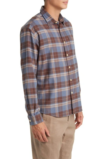 Shop Nn07 Deon 5465 Plaid Organic Cotton Flannel Button-up Shirt In Blue/ Brown Check