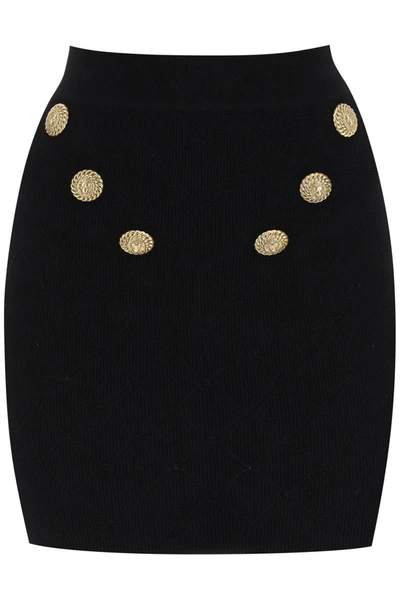 Shop Balmain Knitted Mini Skirt With Embossed Buttons In Black