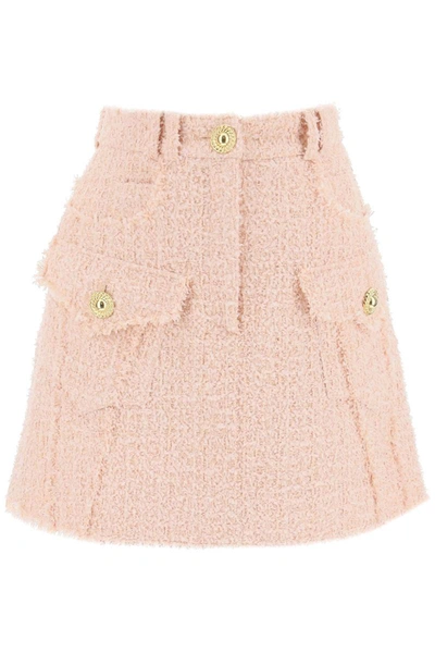 Shop Balmain Mini Skirt In Tweed In Pink