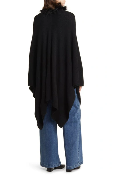 La Fiorentina Ruana With Faux Fur Trim In Black