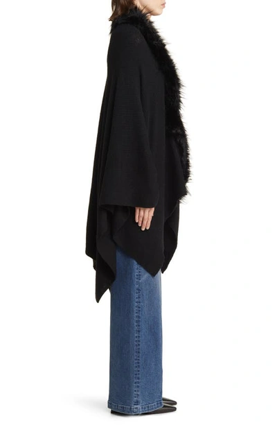 Shop La Fiorentina Ruana With Faux Fur Trim In Black