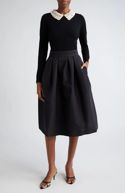 Shop Carolina Herrera Silk Faille Midi Skirt In Black