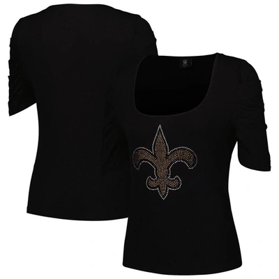 Shop Cuce Black New Orleans Saints Puff Sleeve Scoop Neck Top