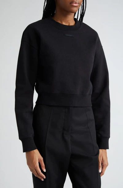 Shop Jacquemus Le Grosgrain Logo Cotton Fleece Crop Sweatshirt In Black