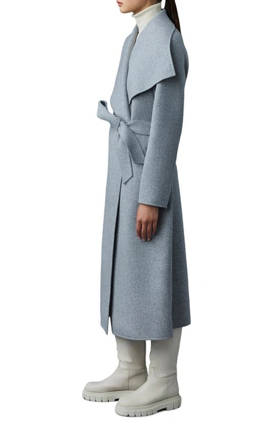 Shop Mackage Mai Wool Long Wrap Coat In Grey Melange