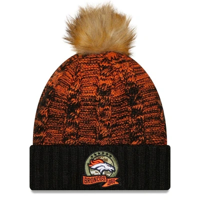 Shop New Era Black/orange Denver Broncos 2022 Salute To Service Pom Knit Hat