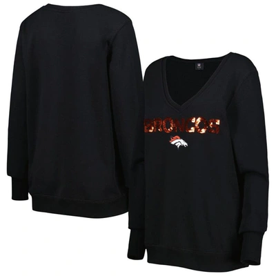 Shop Cuce Black Denver Broncos Sequin Logo V-neck Pullover Sweatshirt