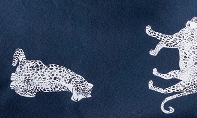 Petite Plume Panther Print Silk Short Pajamas In Navy