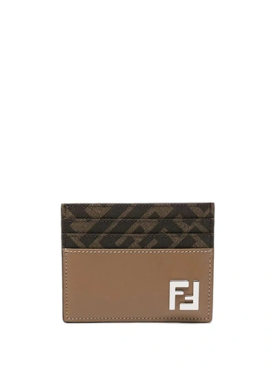 Shop Fendi Ff Squared Card Holder Accessories In Brown