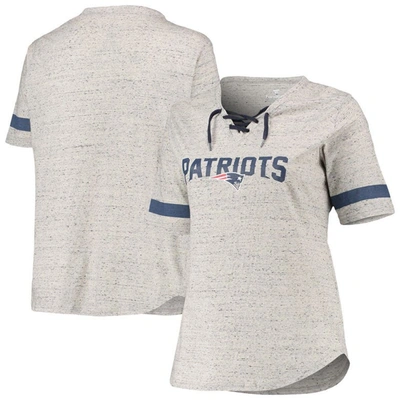Shop Profile Heathered Gray New England Patriots Plus Size Lace-up V-neck T-shirt In Heather Gray
