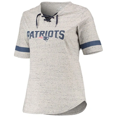 Shop Profile Heathered Gray New England Patriots Plus Size Lace-up V-neck T-shirt In Heather Gray