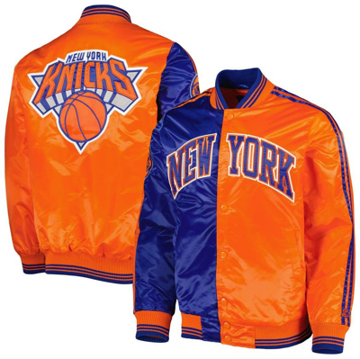 Shop Starter Blue/orange New York Knicks Fast Break Satin Full-snap Jacket