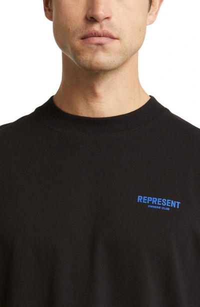 Shop Represent Owners' Club Cotton Logo Graphic T-shirt In Black/ Cobalt