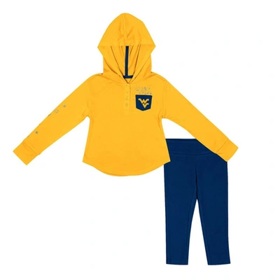 Shop Colosseum Girls Toddler  Gold/navy West Virginia Mountaineers Most Delightful Way Long Sleeve Hoodie