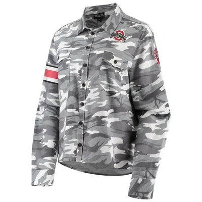 Shop The Wild Collective Gray Ohio State Buckeyes Camo Flannel Button-up Long Sleeve Shirt