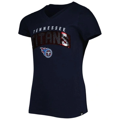 Shop New Era Girls Youth  Navy Tennessee Titans Reverse Sequin Wordmark V-neck T-shirt