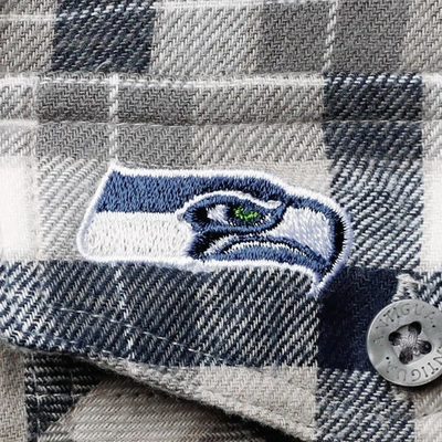 Shop Antigua College Navy/gray Seattle Seahawks Ease Flannel Button-up Long Sleeve Shirt