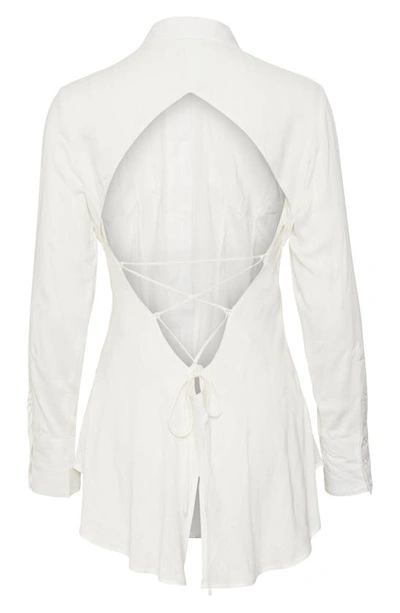Shop Something New Nadia Open Tie Back Blouse In Snow White