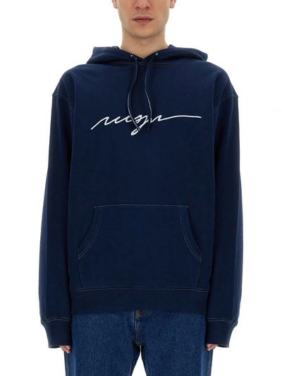 Shop Msgm Sweatshirt With Cursive Logo In Blue