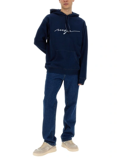 Shop Msgm Sweatshirt With Cursive Logo In Blue