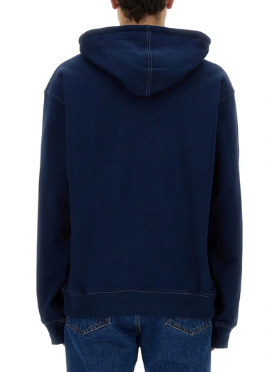 Shop Msgm Sweatshirt With Cursive Logo In Blue