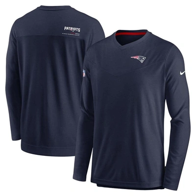 Shop Nike Navy New England Patriots Sideline Coach Chevron Lock Up Long Sleeve V-neck Performance T-shirt