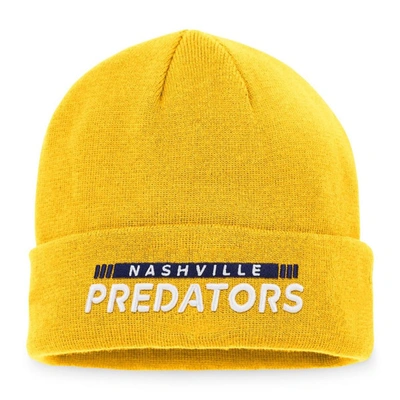 Shop Fanatics Branded Gold Nashville Predators Authentic Pro Rink Cuffed Knit Hat