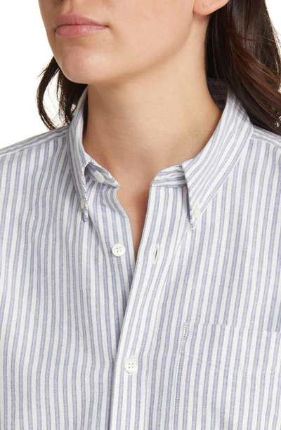 Shop Closed Stripe Long Sleeve Cotton Button-down Shirt In Smokey Blue