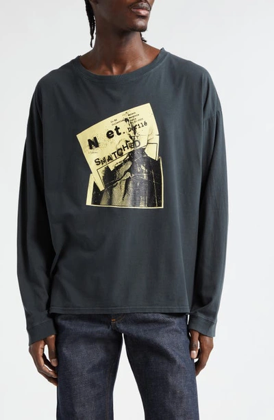 Shop Maison Margiela Snatched Scoop Neck Long Sleeve Cotton Graphic T-shirt In Anthracite