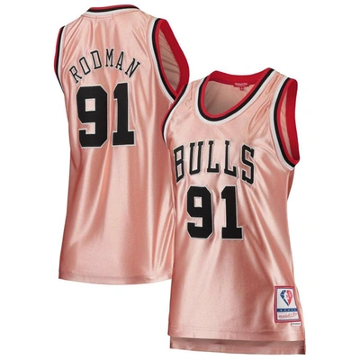 Shop Mitchell & Ness Dennis Rodman Pink Chicago Bulls 75th Anniversary Rose Gold 1997 Swingman Jersey
