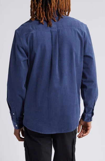 Shop Carhartt Madison Cotton Corduroy Button-down Shirt In Hudson Blue / Black