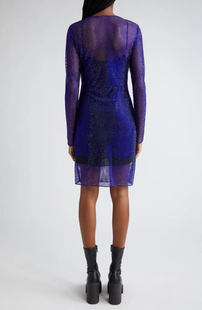 Shop Stella Mccartney Hotfix Long Sleeve Crystal Mesh Dress In Bright Blue