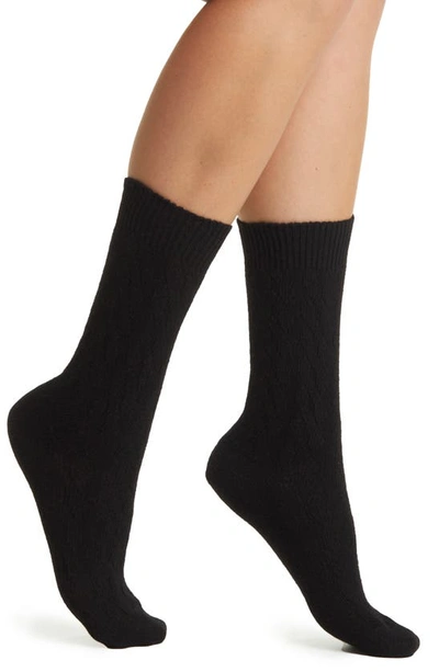 Shop Oroblu Gwen Cable Knit Wool Blend Crew Socks In Black