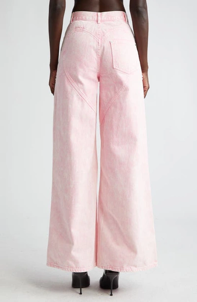 Shop Area Crystal Slit Wide Leg Jeans In Powder Pink