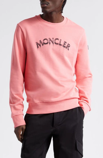 Shop Moncler Cotton French Terry Logo Graphic Sweatshirt In Desert Rose