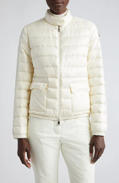 Moncler White Crop Down Jacket With Drawstring In Silk White