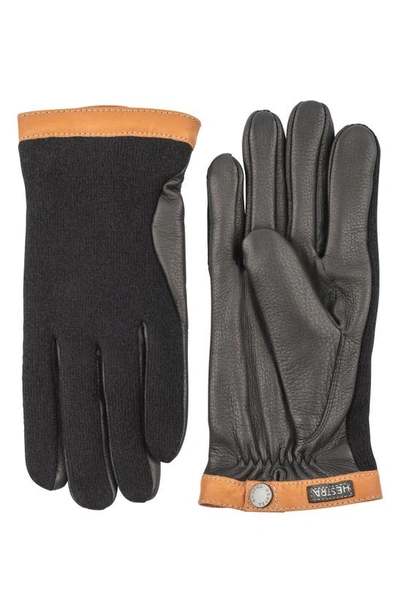 Shop Hestra Deerskin & Merino Wool Gloves In Black/ Black